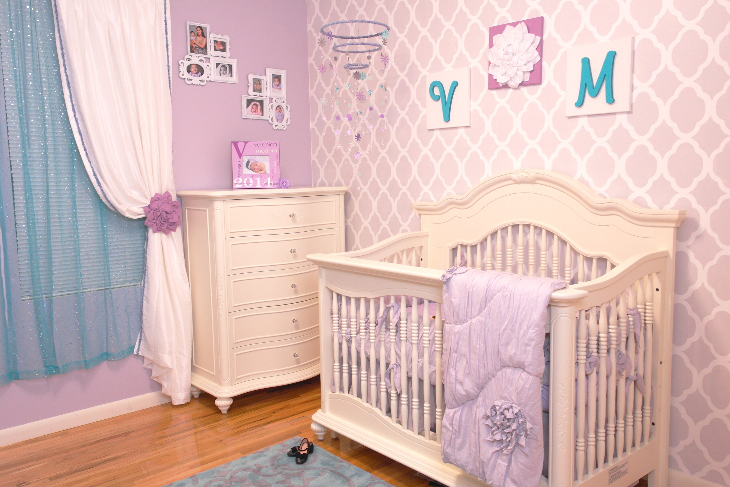 Purple Trellis Accent Wall in the Nursery