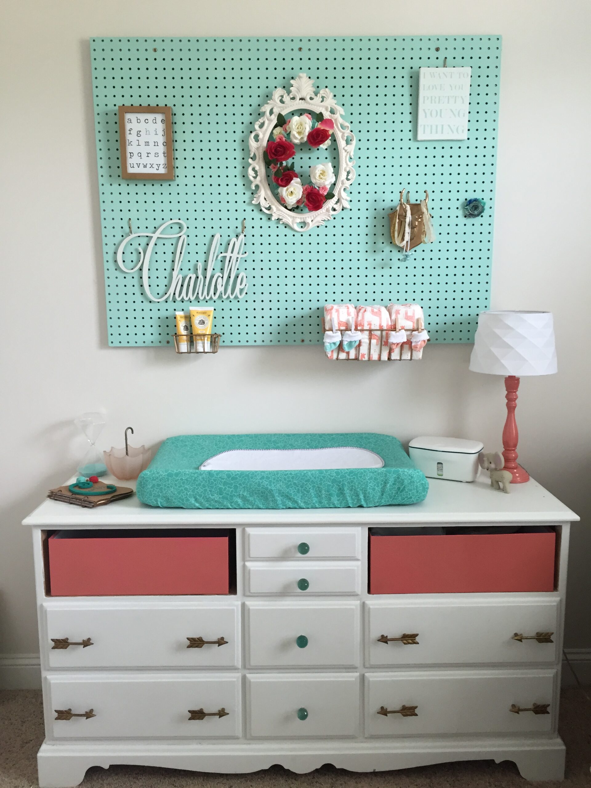 Aqua Pegboard over Changing Table