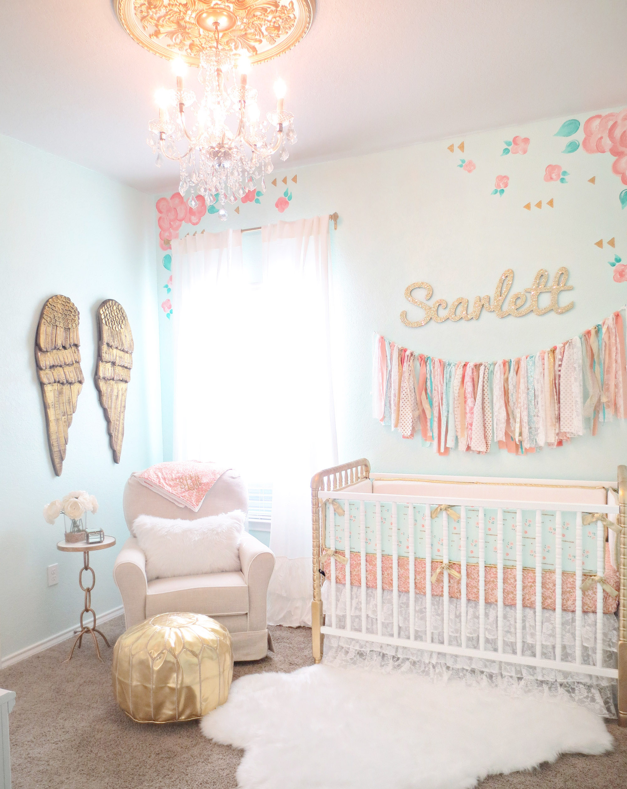 Coral, Mint, and Gold Vintage Lace Nursery