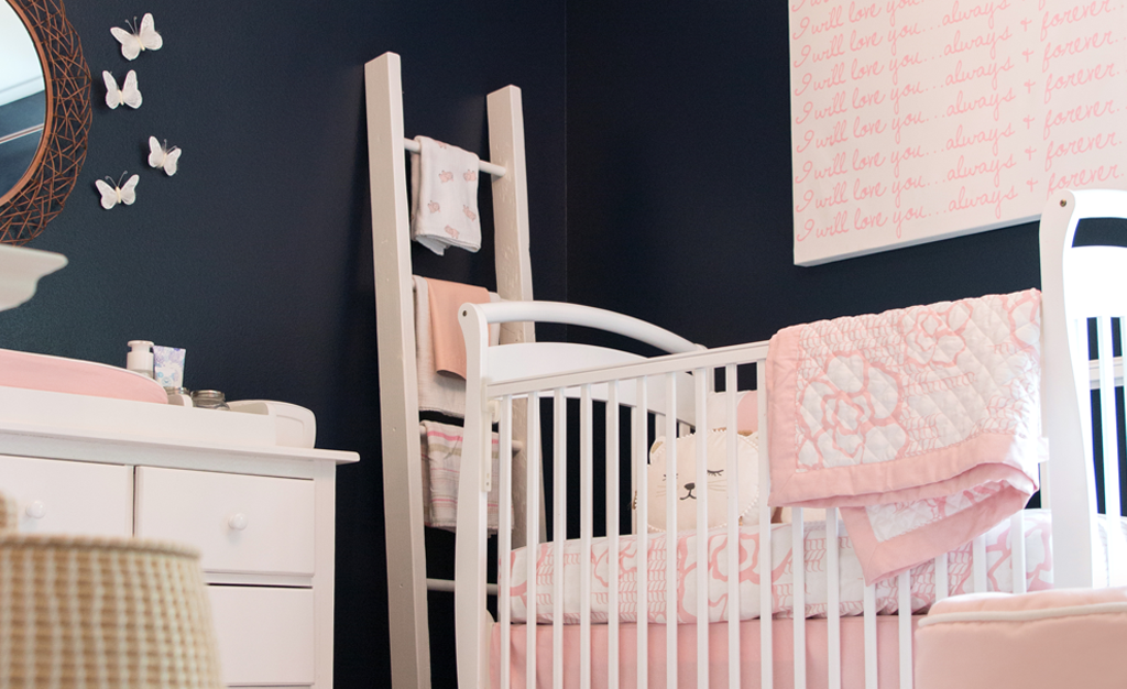 Feminine Navy and Pink Nursery