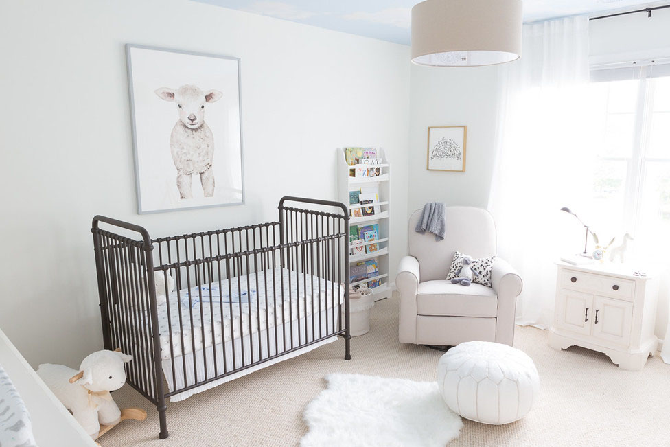 Neutral Nursery with Lamb Art Print