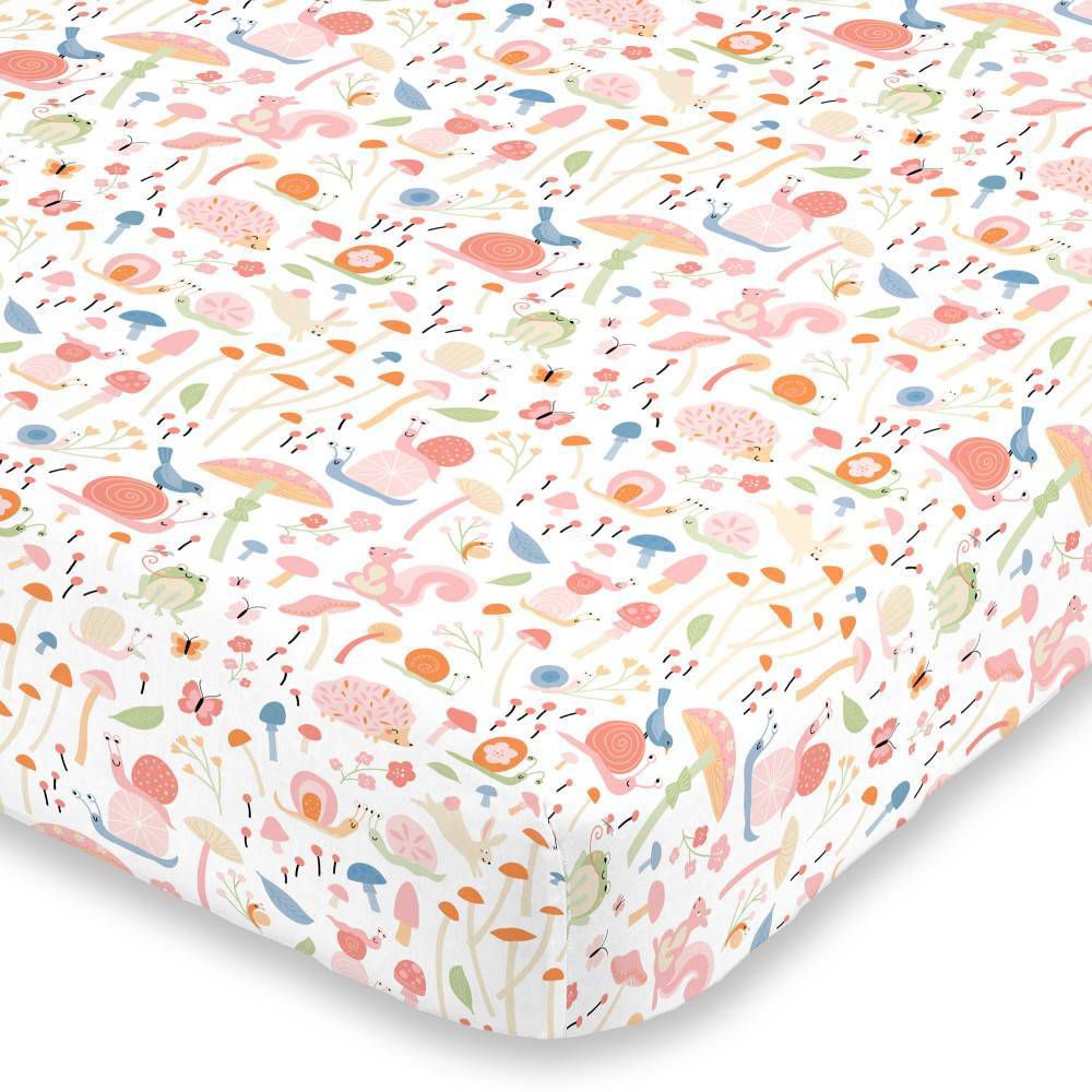 Snail and Mushroom Crib Sheet