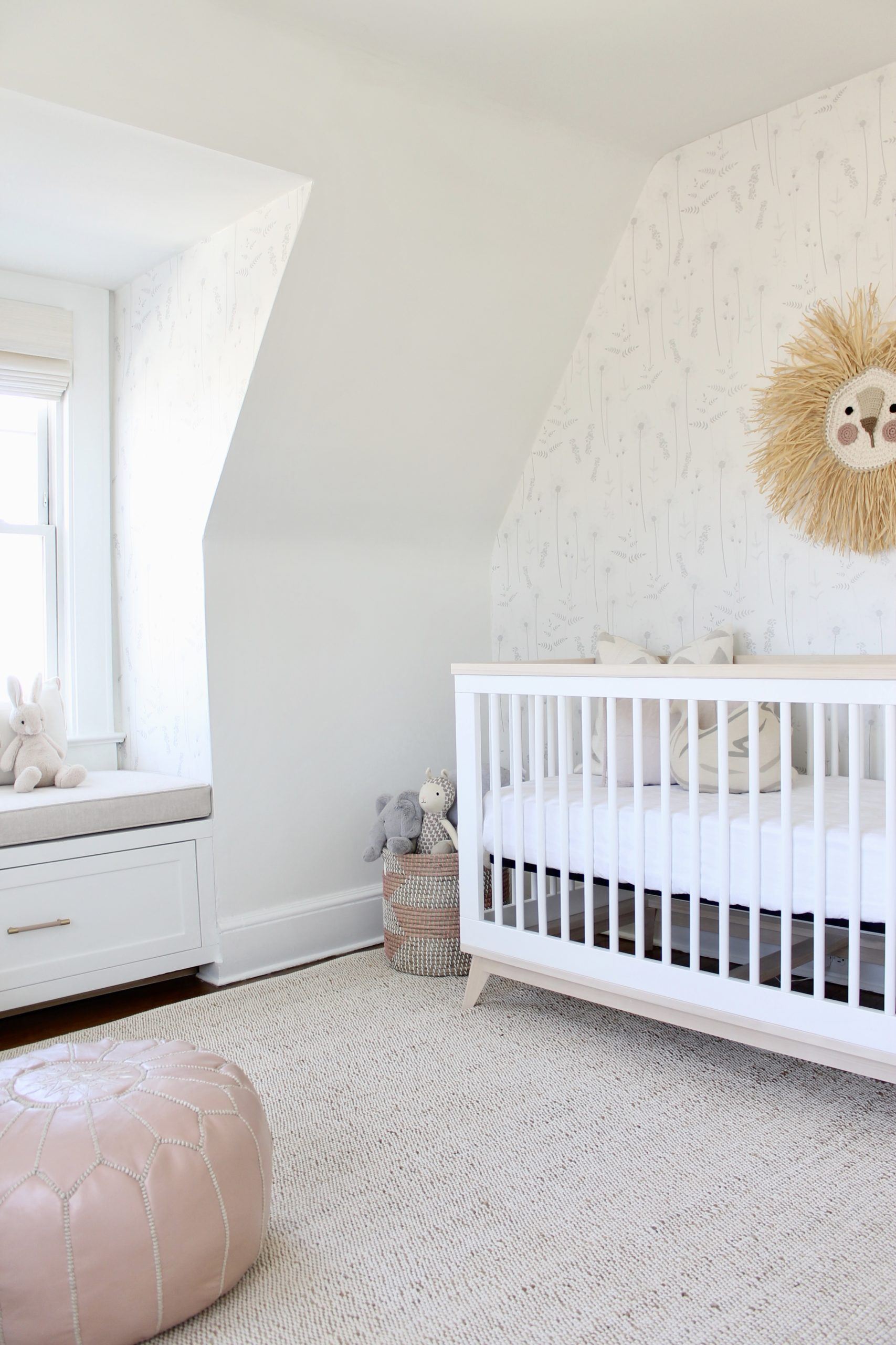 Nursery with Gray Botanical Wildflower Wallpaper