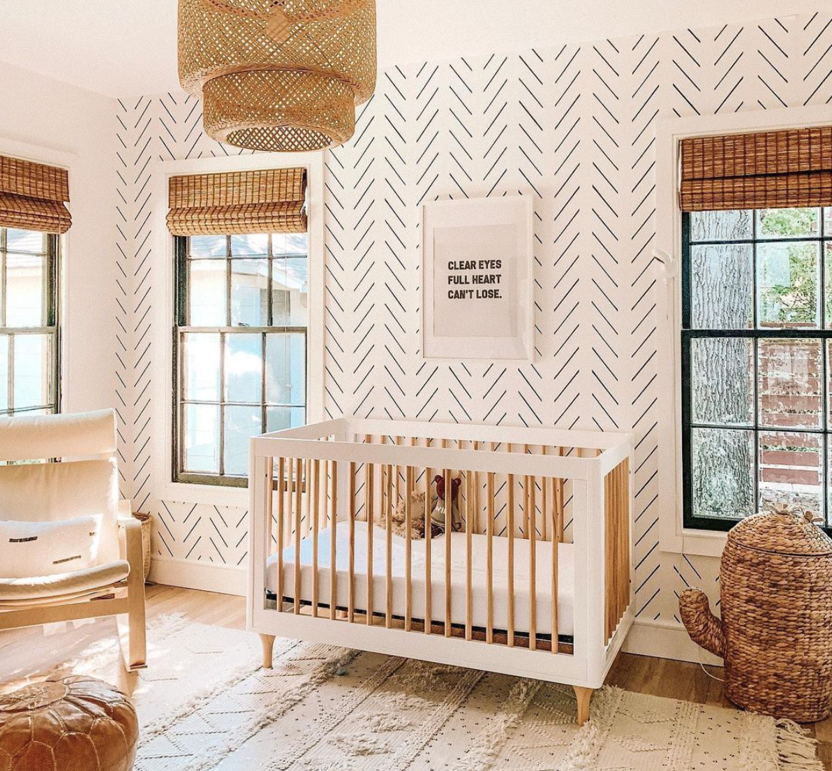 Neutral Nursery featuring Black Delicate Herringbone Wallpaper