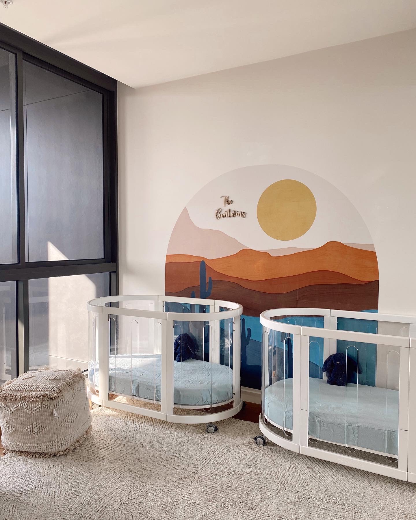 Twin Boy Nursery with Oval Acrylic Cribs
