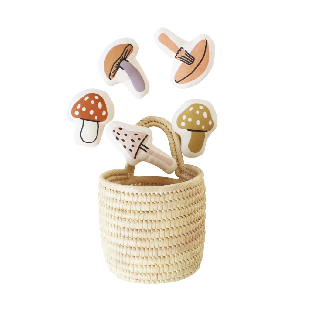 Basket of Mushroom Stuffed Toys