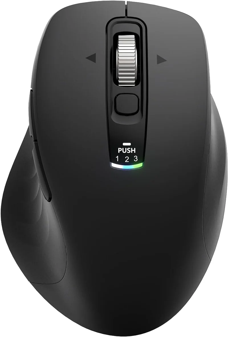 Wireless Bluetooth Mouse, Multi-Device Ergonomic Mouse with 5 Programmable Buttons, 4-Way Metal Scroll Wheel,4800 DPI Adjustable, 18-Month Battery Life, Silent Click, for Laptop, PC, Mac - Black