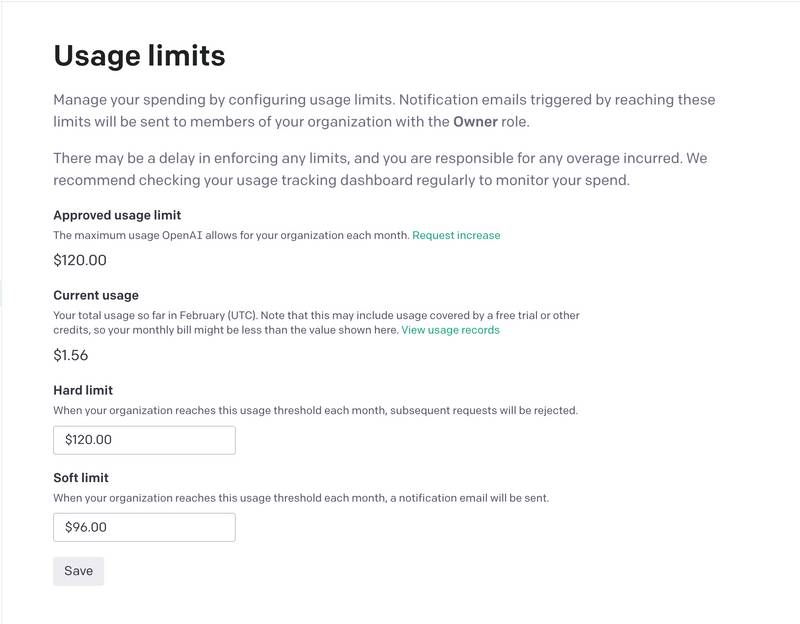 Here an example page of the usage limits on OpenAI