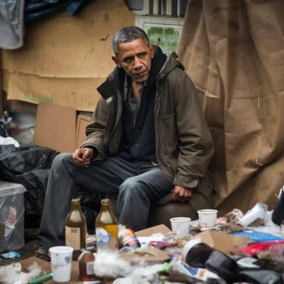 Obama as a homeless person