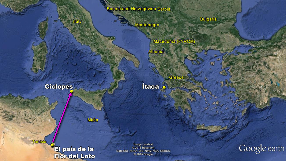 mapa odisea ulises viaje casa regreso homero desventuras itaca ciclope pais flor loto