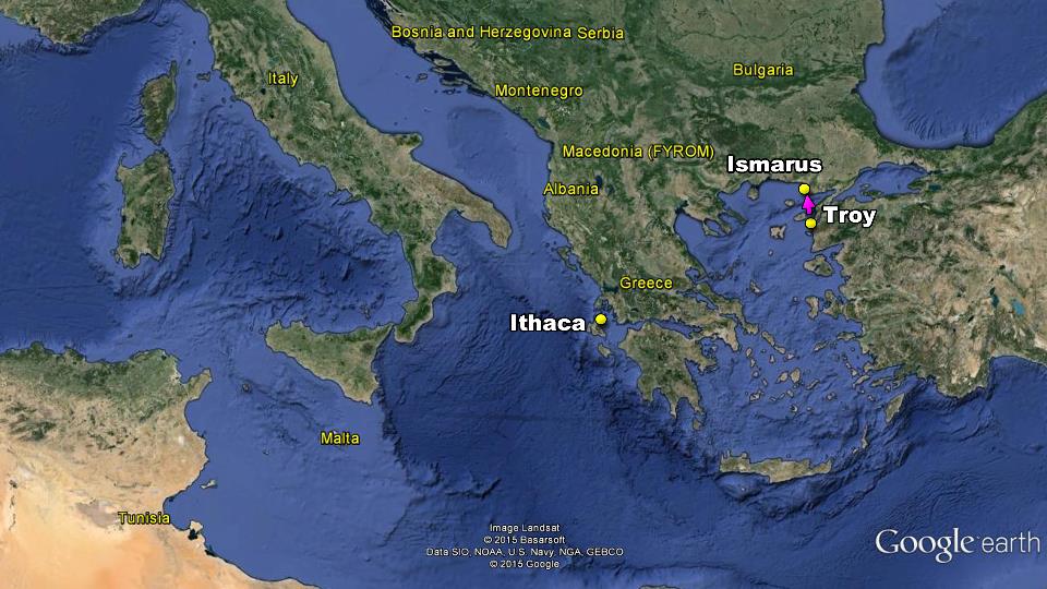 map odyssey odysseus travels home return homer troubles pleasures stupid decisions ithaca troy ismarus