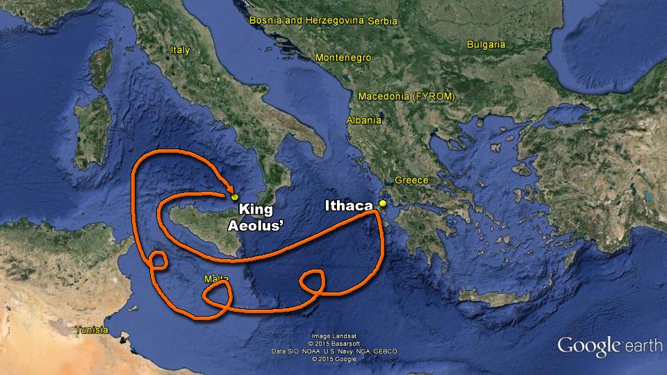 map odyssey odysseus travels home return homer troubles pleasures stupid decisions king aeolus ithaca storm piseidon