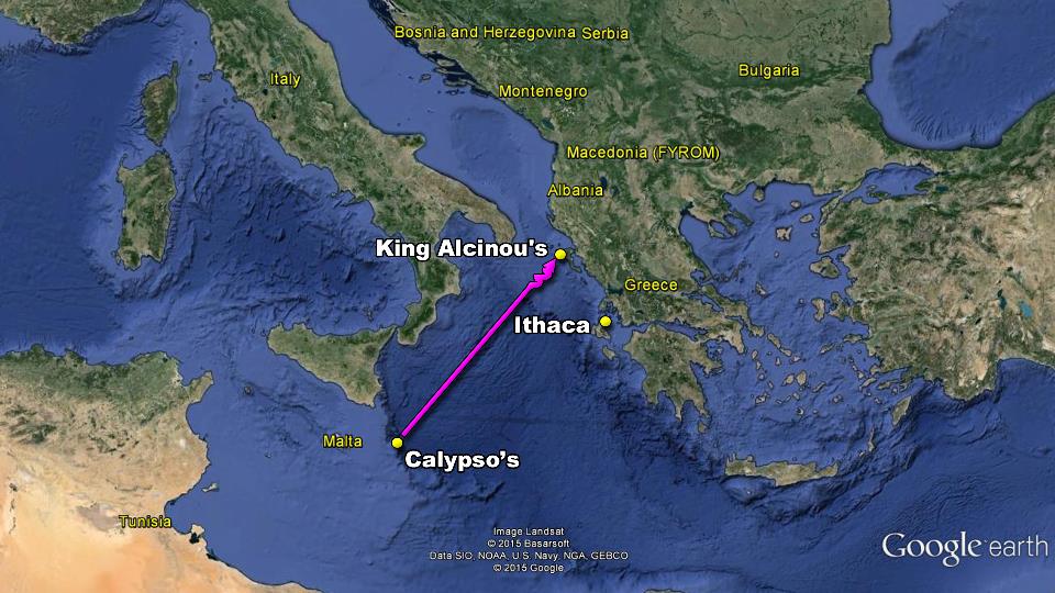 map odyssey odysseus travels home return homer troubles pleasures stupid decisions calypso ithaca poseidon seven seas king alcinous