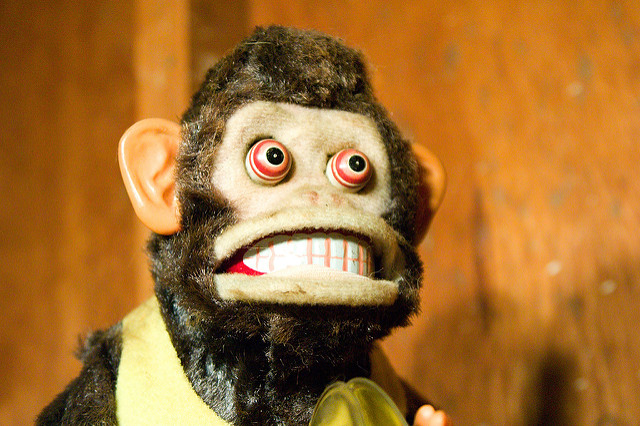 monkey toy cymbals smile eyes creepy