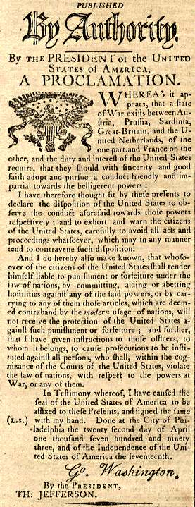 Proclamation Neutrality Columbian Centinel May 4 1793