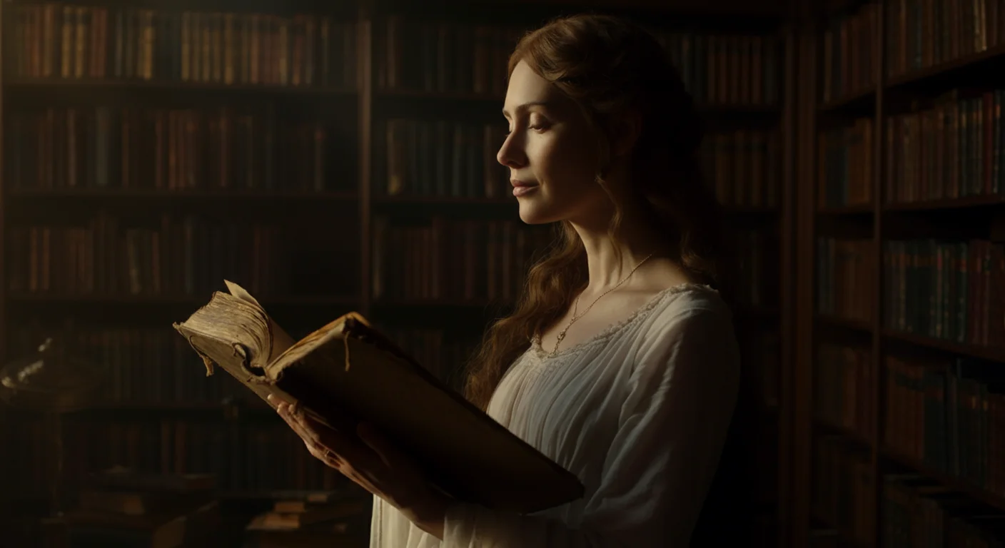 Uma mulher elegante caminhando por um jardim clássico, simbolizando a força