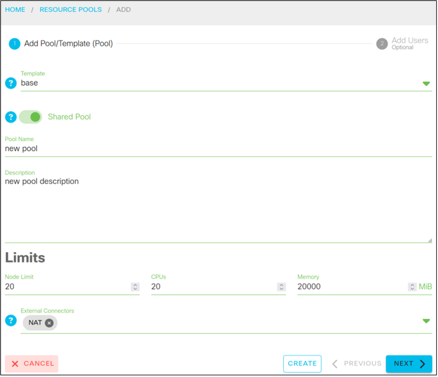 cml 2.5 resource limits and resource pools