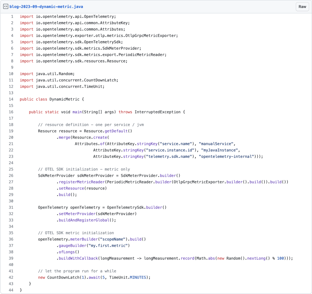 Java Class reporting OTEL Metric