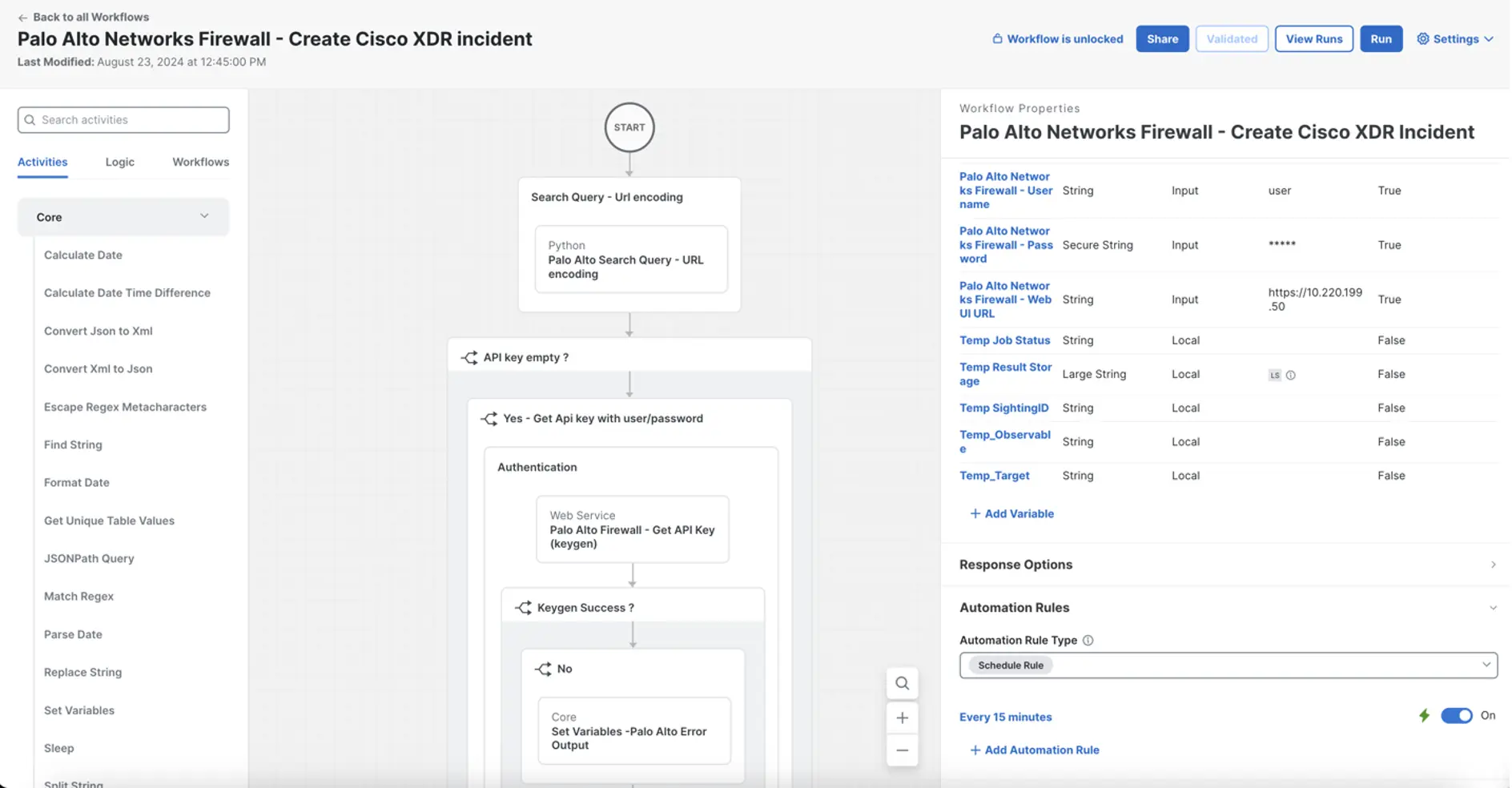 Screenshot of the Palo Alto Networks Firewall incident in Cisco XDR