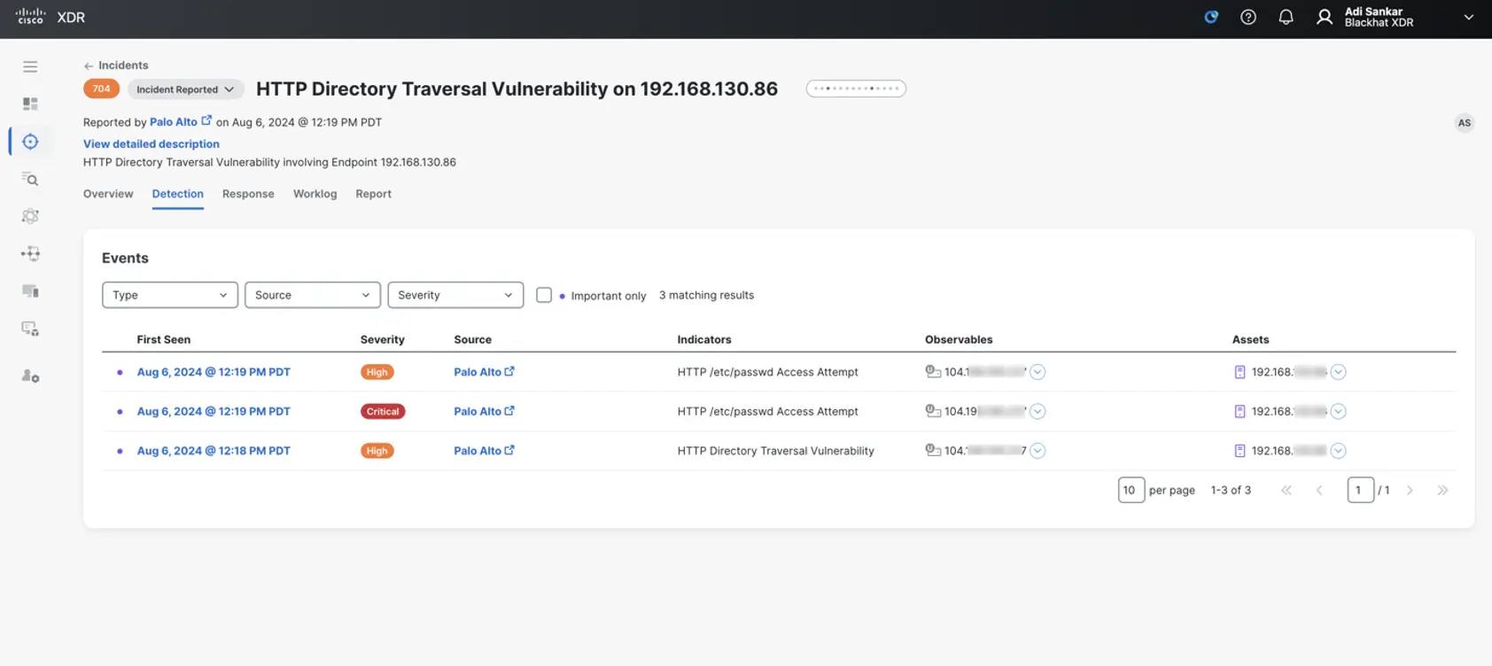 Screenshot of the HTTP Director Traversal Vulnerability in Cisco XDR