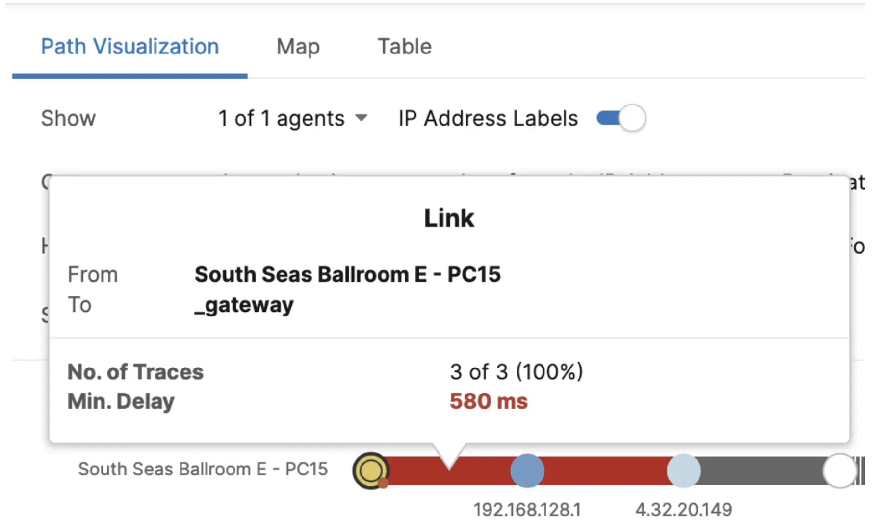 Screenshot showing latency in the default gateway