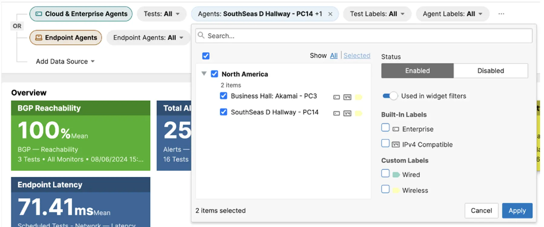 Screenshot of the cloud and enterprise agents