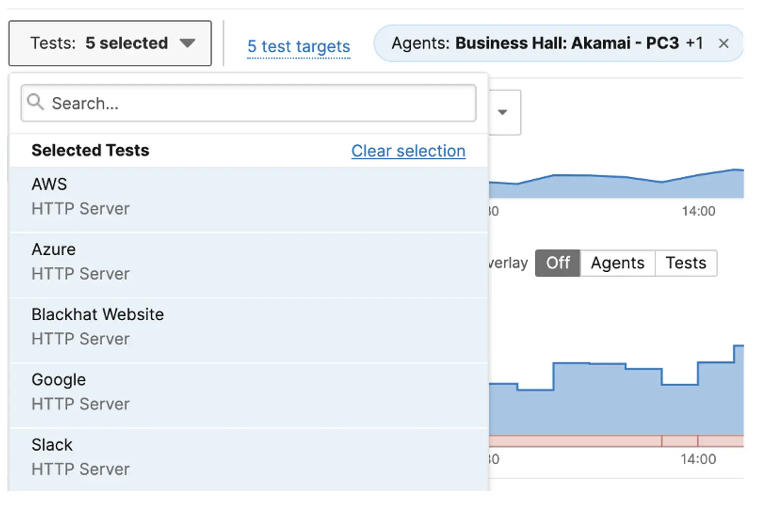 Screenshot of selecting multiple test running on both agents