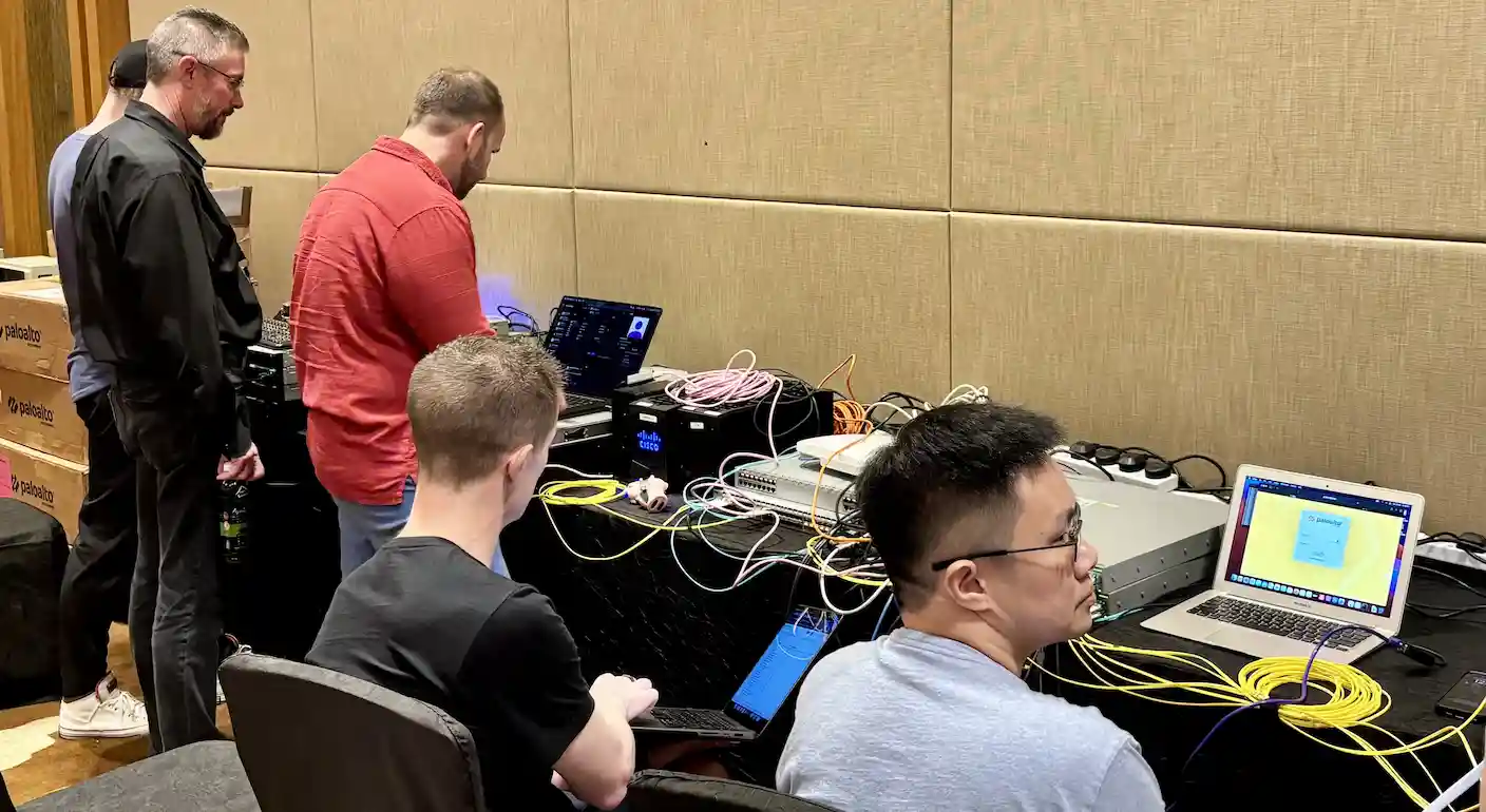 The team setting up the NOC before Black Hat Asia
