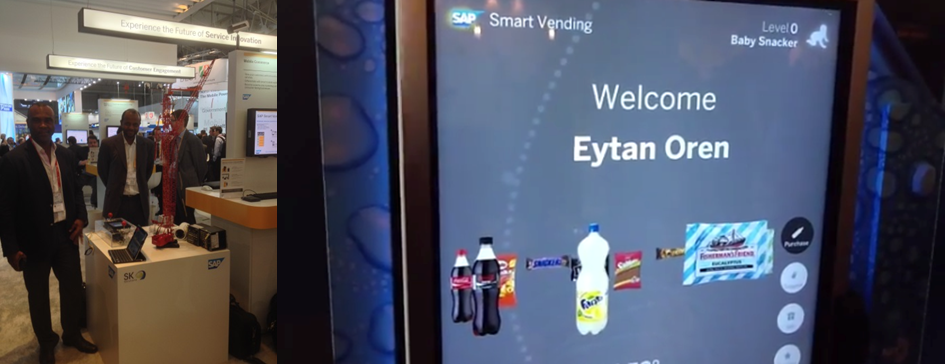 SAP Booth (SK Crane Solutions and Connected Vending) at MWC14 Connected Vending Machine at MWC14