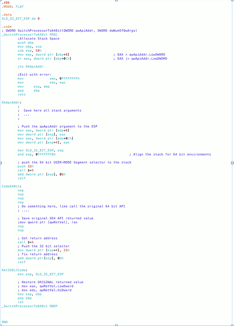 Figure 5: Switching Between 32 & 64 bit Modes. (Click to Enlarge)