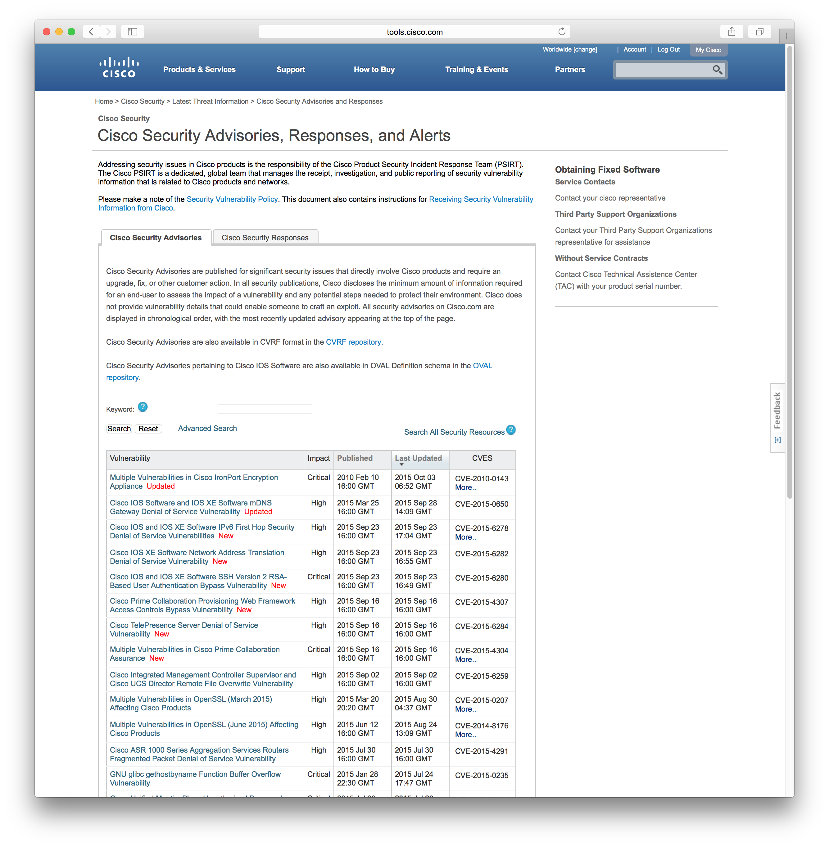 Cisco PSIRT Security Advisories