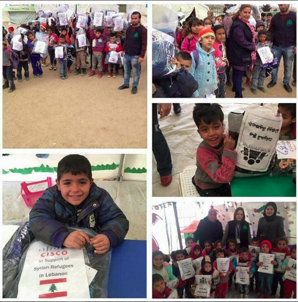There are 1.4 million Syrian refugees in Lebanon, and half of them are children. The Cisco Lebanon team, based in Beirut, provided warm clothing to refugees at a camp near the border with Syria during a particularly cold winter.