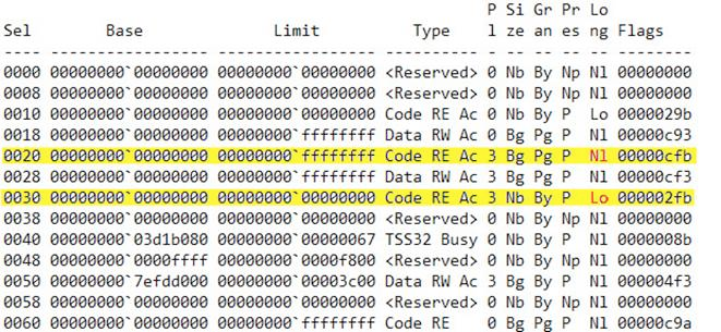 Figure 4: A dump of the Global Descriptor Table of a 64-bit System