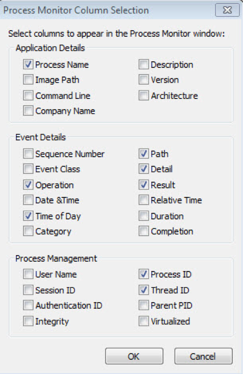 Figure 6. Screenshot of ProcMon Configuration