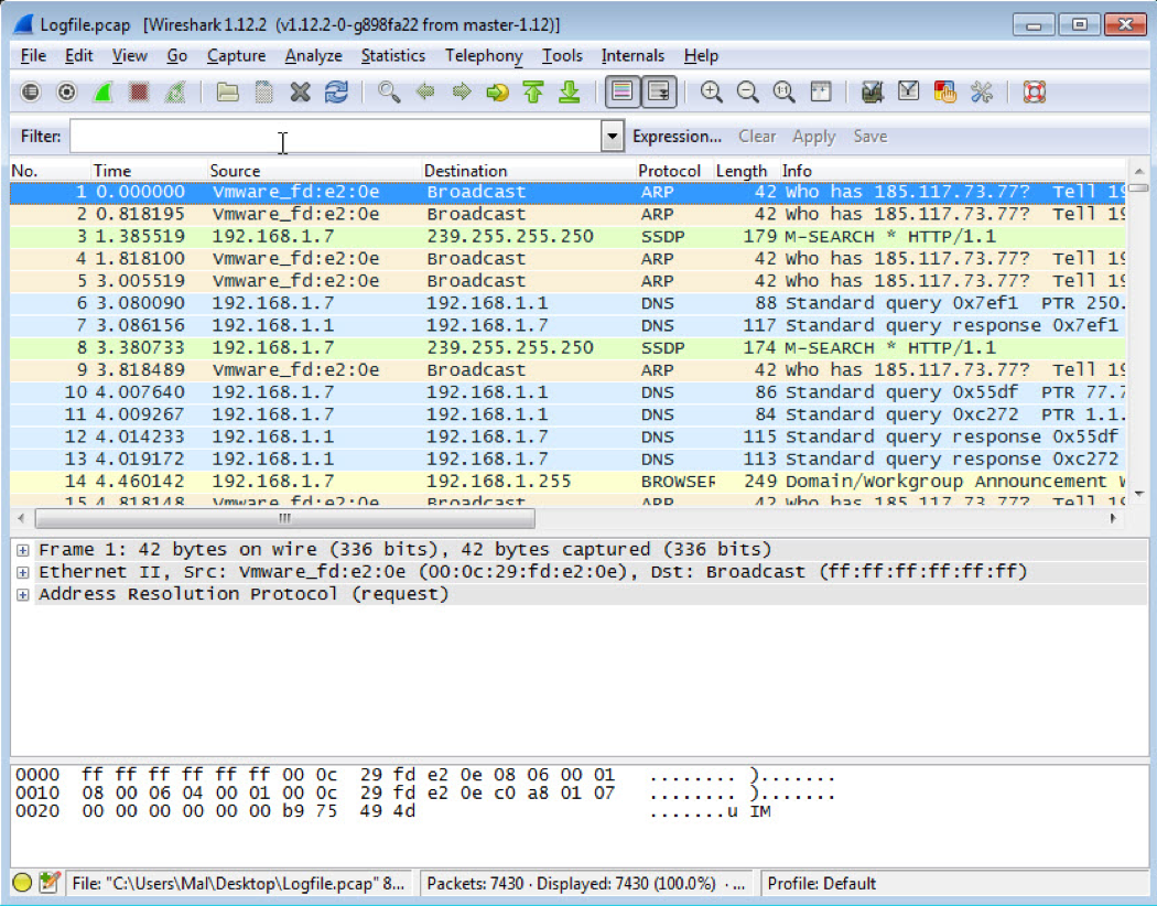 Figure 7. Screenshot of Wireshark