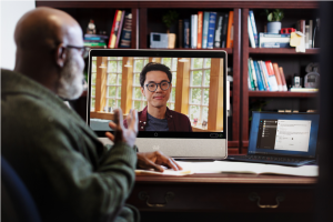 Remote worker on a web conferencing call