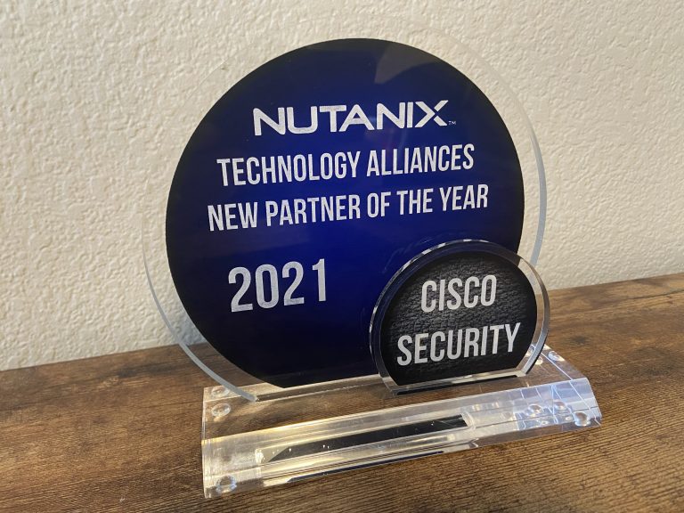 Photo of "Nutanix Technology Alliances New Partner of the Year 2021" award earned by Cisco Security