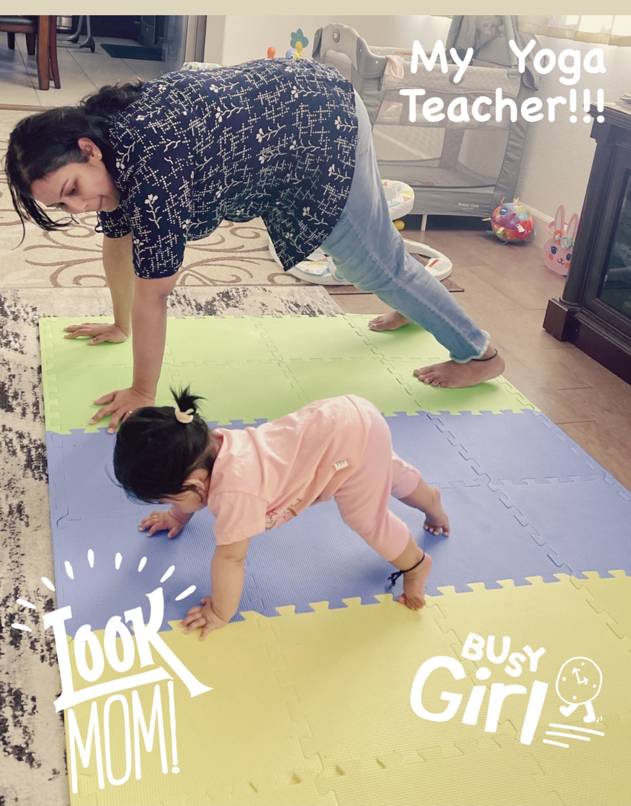 Mitali doing yoga with her daughter. 