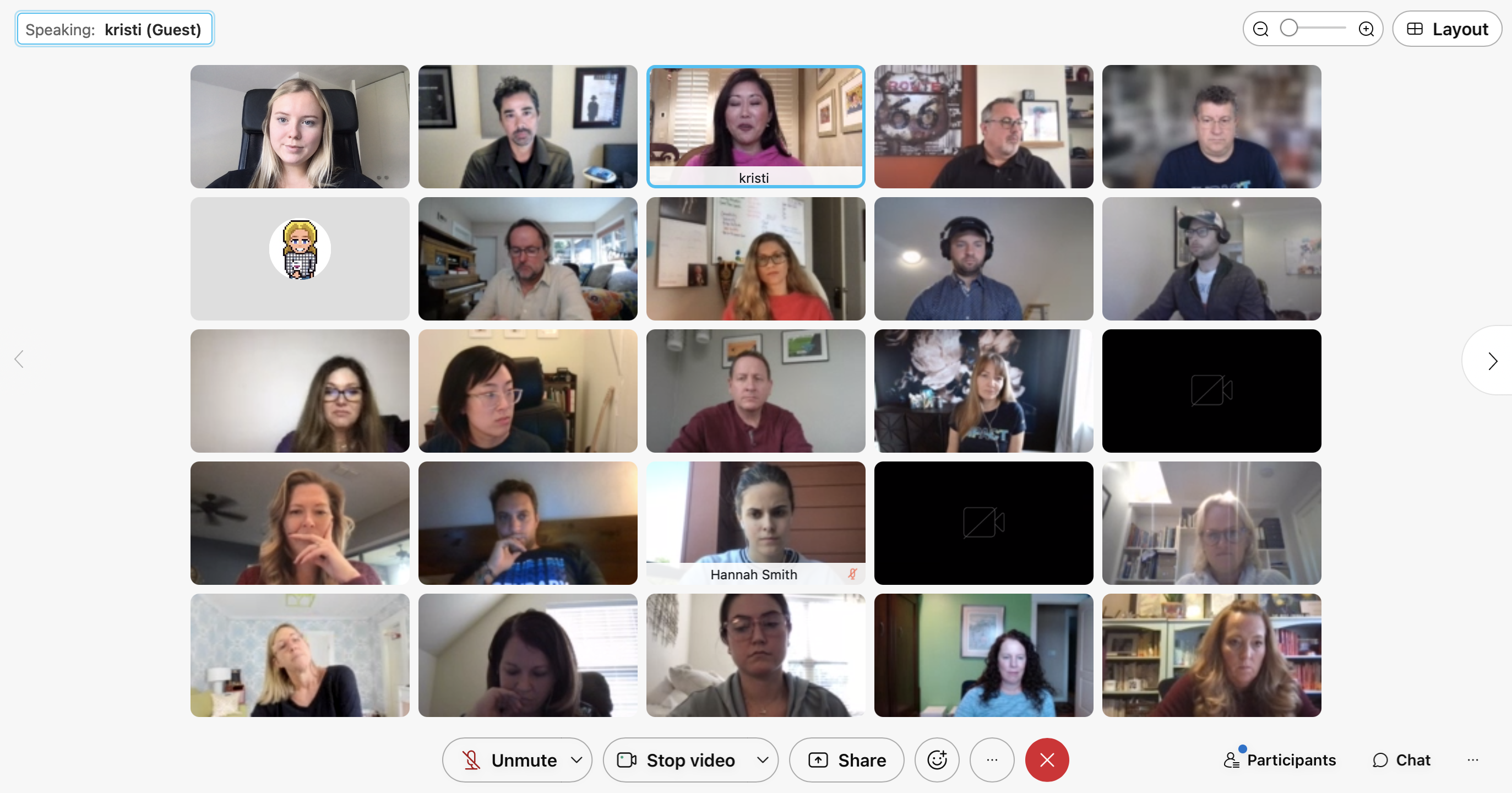 A Webex screenshot of the team meeting virtually.