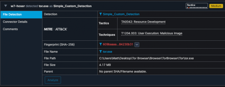 Occurrence of detection of tor.exe