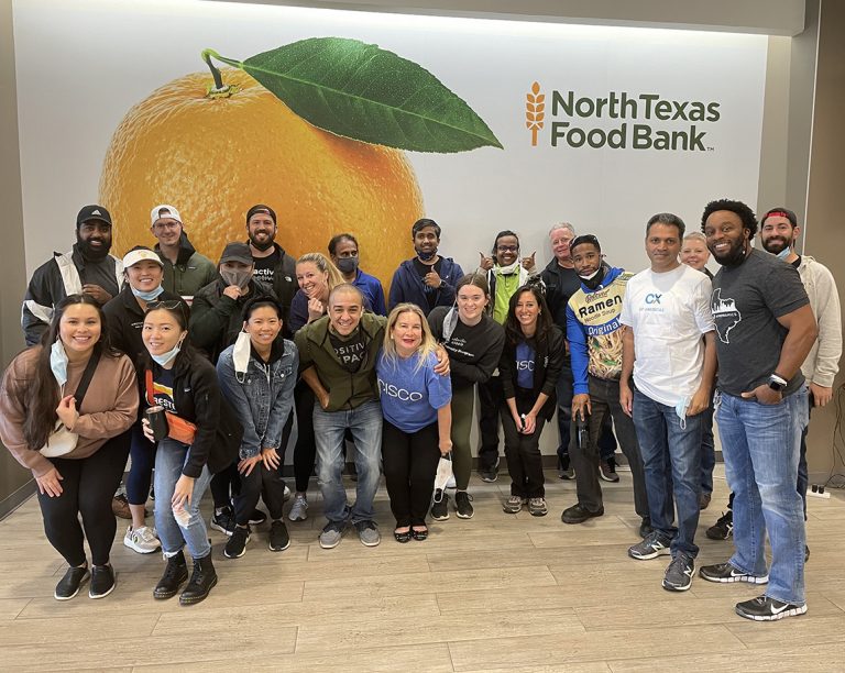 A group of AppD Cares volunteers at the North Texas Food Bankin Plano Texas