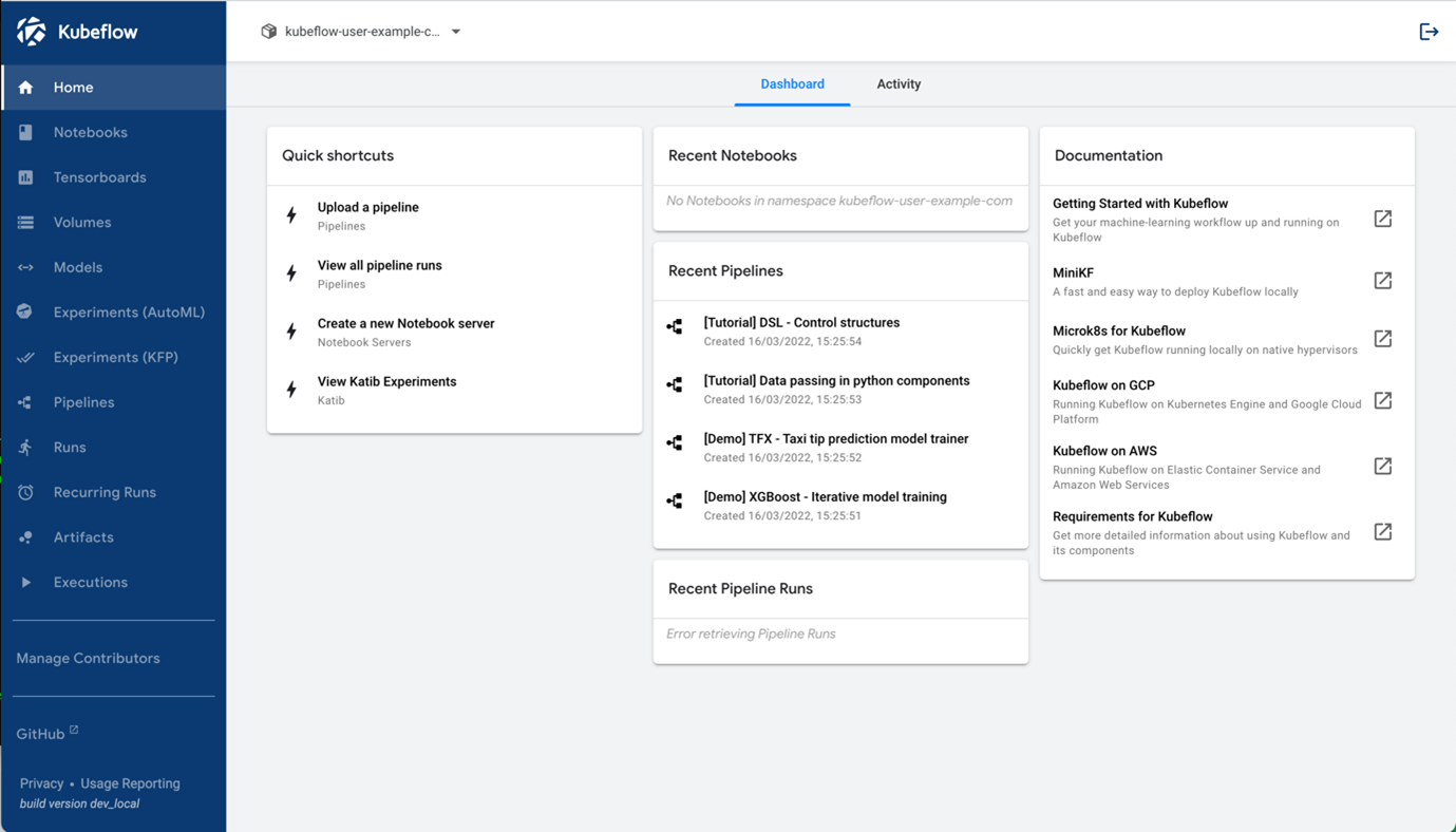 kubeflow dashboard