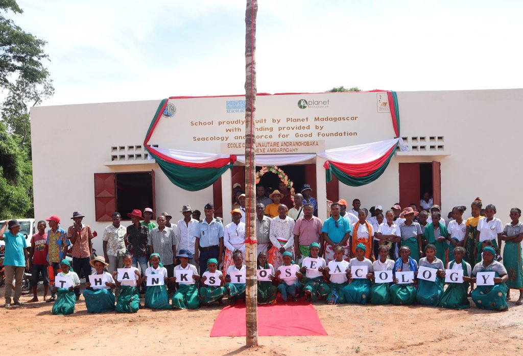 Children in front of a school