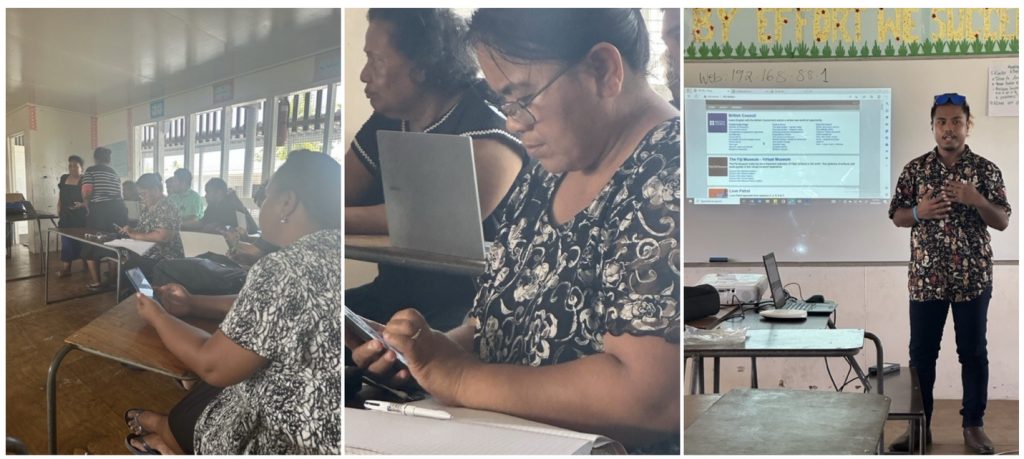 Photos from the Kiribati Education Improvement Program depicting students and teachers.