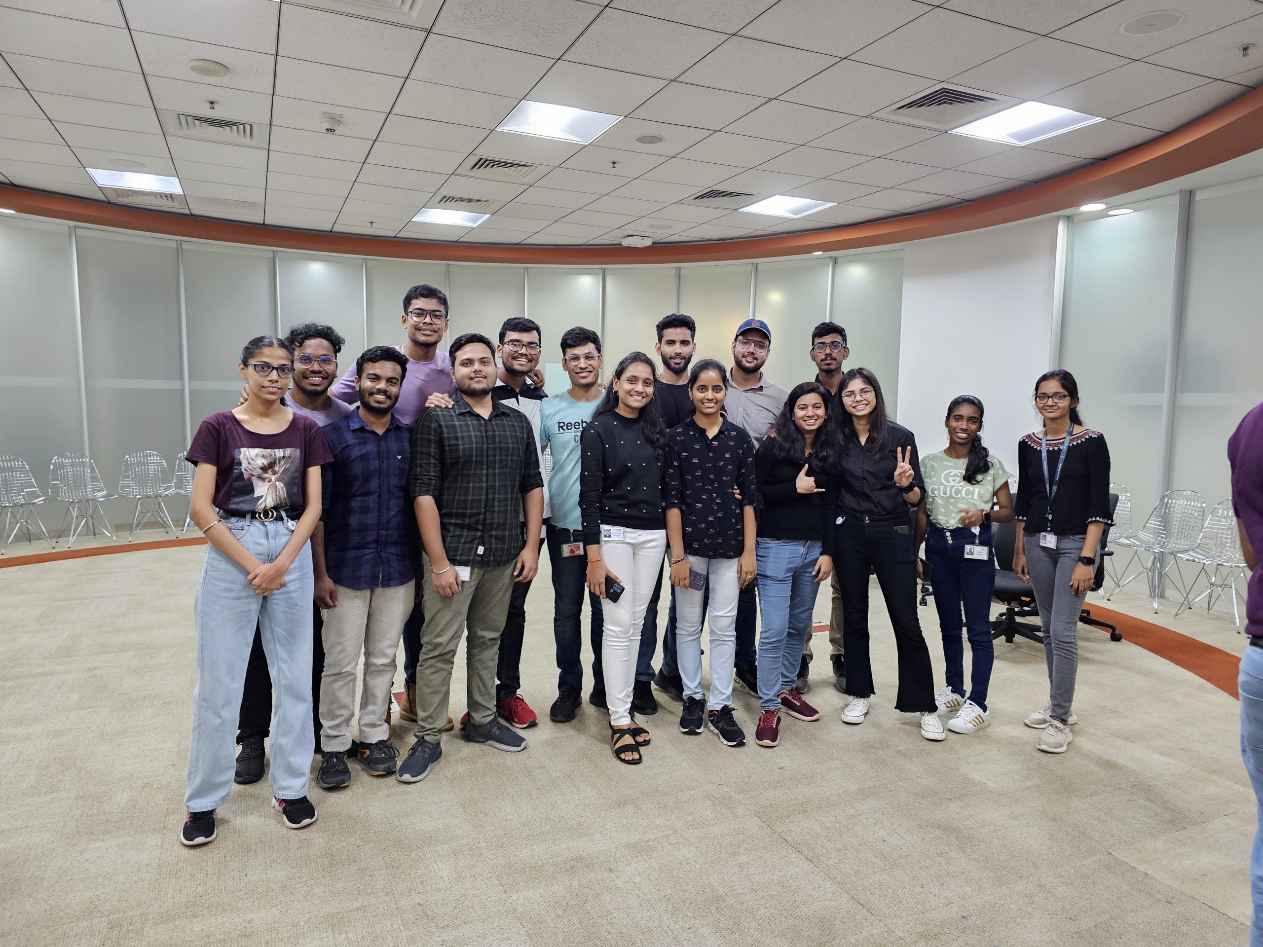 Group photo of Tanishq with fellow colleagues and interns.