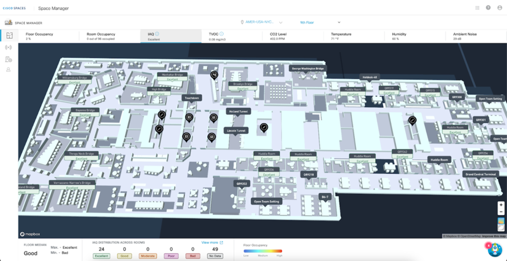 Floor plan readout for air quality sensors