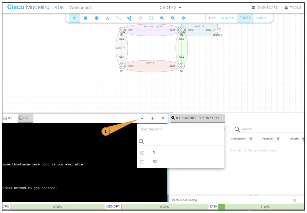 CML 2.6 Workbench revamp pane menu of all currently open sessions.