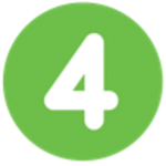 The number 4 in white against a green dot