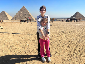 At Giza pyramids in Egypt with my daughter Lal, she was 6 back then.