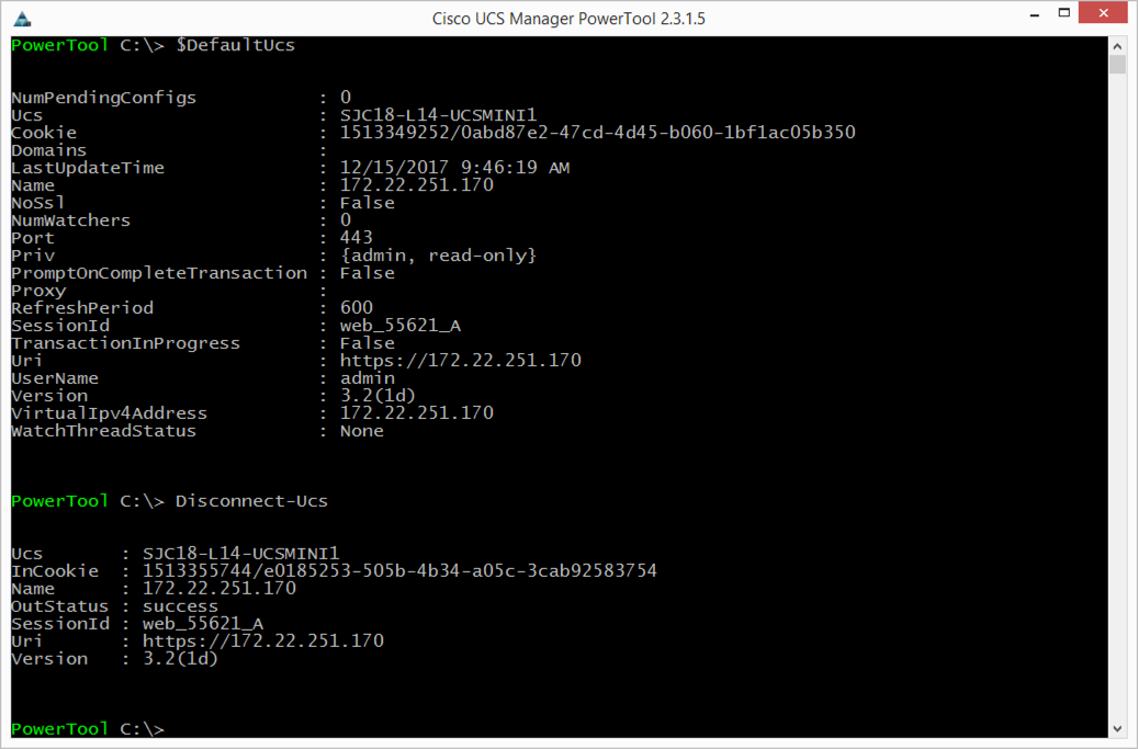 Contents of $DefaultUcs and Disconnect from UCS Manager